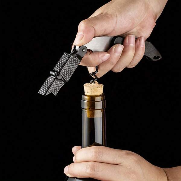 LOMILD 1pc Multifunctional Wine Opener Set With Leather Case, Stainless Steel Vacuum Stopper And Pourer;Portable Stainless Steel Wine And Beer Bottle Opener, Seahorse Streamlined Design With Ergonomic Handle & Spiral Rod Cork Remover – Ideal For Home Parties, Bar Use, Kitchens, Camping