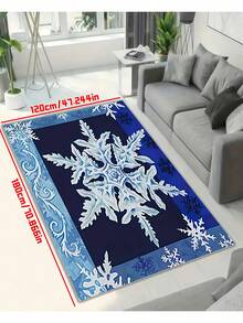 Christmas Snowflake Doormat - Navy Blue Edges, Light Blue Background, Non-Slip And Machine Washable Polyester Carpet, Suitable For Indoor/Outdoor Use, Great For Entryway, Bedroom And Home Decor