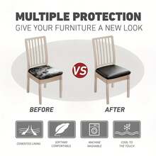 4/6 件 PU 皮革椅套，易于清洁的防水弹力椅子保护套，纯色可选，适用于客厅、餐厅和其他家具装饰 - 彩色 - 查看 4
