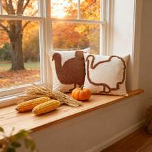 1 buc. Față de pernă din pluș brodată cu model de curcan, față de pernă decorativă de Ziua Recunoștinței cu broderie 3D