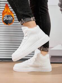 Zapatos casuales unisex talla 36-45, zapatos casuales para mujer, zapatos deportivos para hombre, zapatos cómodos de suela blanda con cordones para hombre, zapatos livianos de corte bajo para uso diario, zapatos de skate de puntera redonda con bloques de color y cordones, zapatos casuales para hombre, zapatillas altas para hombre, zapatos deportivos y casuales con forro térmico para hombre, zapatos para mujer, tenis blancos - Blanco - Ver 5