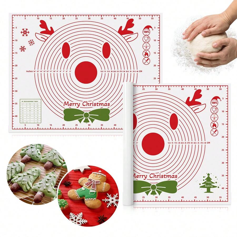 1 pieza Tapete de hornear con temática navideña con medidas, tapete para pastelería de gran tamaño y multiusos antiadherente - Duradero y antideslizante, apto para estirar masa, amasar masa y hornear, material, accesorio de cocina, herramienta de cocina ideal para Navidad, agrega alegría festiva