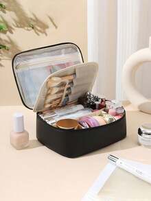 Borsa cosmetica in pelle PU per donna, alta capacità, portatile, di lusso, per celebrità online di alta gamma, borsa per cosmetici e articoli da toeletta, semplicità urbana, buona per conservare i cosmetici, aiuto per lo stoccaggio domestico