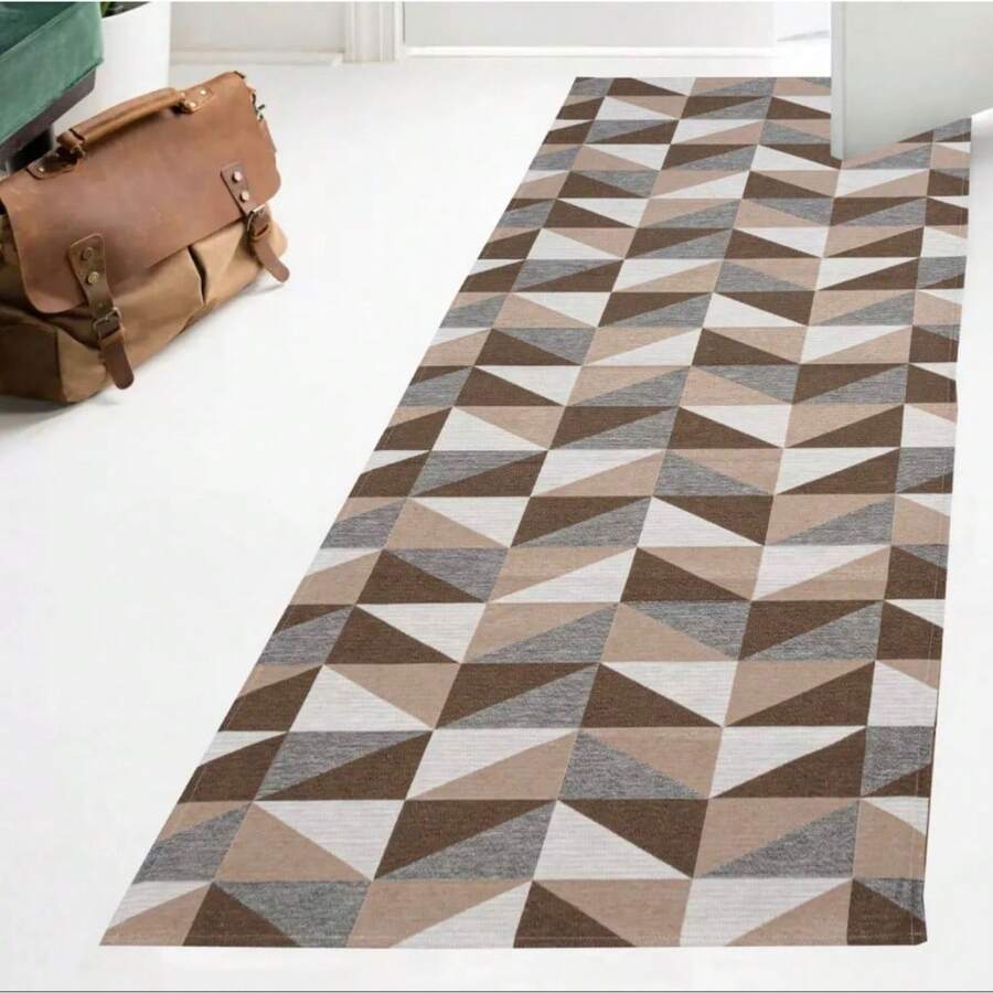Rubberized Jacquard Runner Rug 2.00x0.65 Geometric For Bedroom, Living Room, Office Or Kitchen, Non-Slip Promotion - 米色 - 查看 1