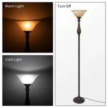 HonoDing Torchiere Floor Lamp For Living Room, Standing Lamp With Glass Shade, Iron Brushed Nickel Floor Lamps, Corner Lamps For Bedroom, Office, Reading (Dark Brown) - US A Type Plug(110-127V) - View 7