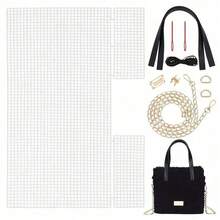 One Set Complete Woven Bag Crafting Kit With Black Mesh Canvas, Strap, Needles & Clasps - DIY Handbag Making Set For Creative Gifts, GLOBLELAND Christmas, Halloween Holiday Gifts And Handmade Creative Materials