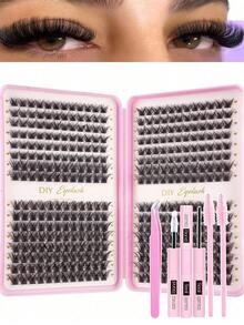 مجموعة تمديد الرموش 640/576/384 قطعة، مجموعة تمديد الرموش DIY فردية الرموش عنقودية D منحنية، عناقيد الرموش مع رابط الرموش، وختم وفرشاة تطبيق الرموش لتطبيقها بنفسك في المنزل (30D+40D+60D+80D 50D+60D+100D+120D A B C D) مجموعة عناقيد الرموش، الرموش، الرموش الصناعية