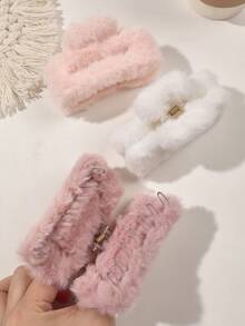 3 件套柔软毛绒大方形发夹，可爱简约，适合日常佩戴，秋冬优雅发饰优雅发夹冬季发夹 - 彩色 - 查看 5