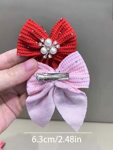 6 件随机彩色纯色华夫格纹理蝴蝶结水钻发夹，甜美女孩公主发饰，适合日常佩戴和派对 - 彩色 - 查看 11