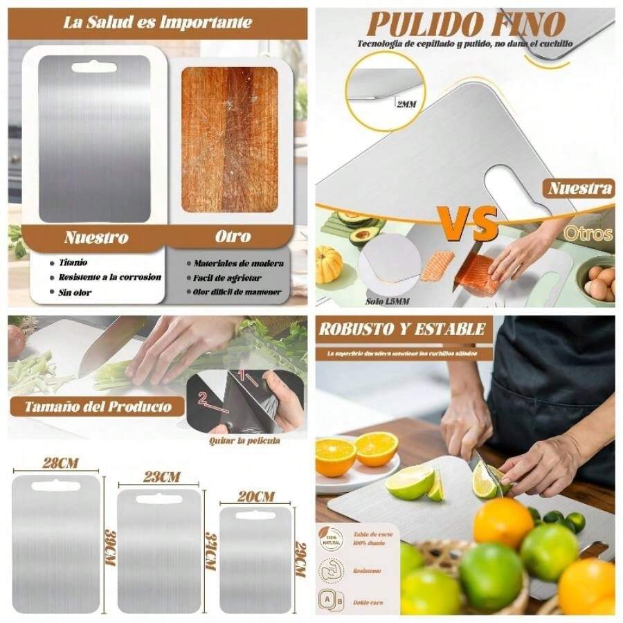 Tabla Para Picar Acero Inoxidable Doble Cara, Tabla de Picar Cocina, Titanium Cutting Board, Tabla Picar Titanio, Tabla de Metal Para Cortar Cocina, Duradero Anticorrosin34x23cm - 1 l x 20 cm - Ver 1
