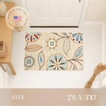 Maples Rugs Alfombra de Cocina Floral Reggie Fabricada en Estados Unidos Lavable Antideslizante para Interiores Entrada vestíbulo Cocina y baño 2 pies 6 x 3 pies 10 Color Beige