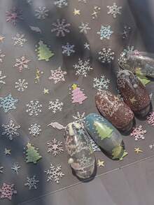 圣诞指甲贴纸，5D 浮雕金色雪花指甲贴花圣诞树圣诞快乐雪花冬季指甲设计节日美甲装饰女士女孩 - 彩色 - 查看 5