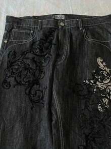 Street Casual Hip-Hop Jeans Loose Skateboard Pants Men's Versatile Casual Straight Wide-Leg Trousers - 黑色 - 查看 5