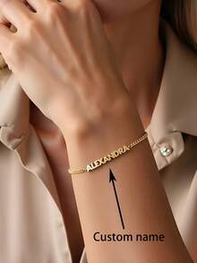 1 PIEZA Brazalete de acero inoxidable personalizable con nombre, joyería de acero inoxidable, collar con nombre, artículos personalizables, regalos para novias, brazaletes de mujer, regalos personalizados, brazaletes personalizados, brazaletes de pareja, joyería para mujer, adecuado para decoración de eventos diarios y de fiesta, regalos de Navidad, regalos de Halloween, regalos de cumpleaños, regalos de aniversario, regalos del Día de San Valentín, regalos favoritos para familiares y amigos - Multicolor - Ver 9