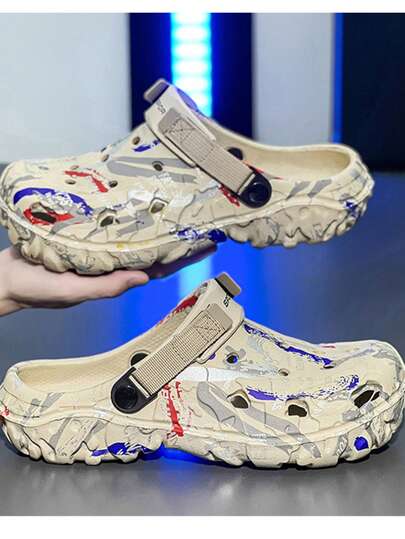 New Men's Camouflage Breathable Perforated Sandals, Super Light And Flexible Hollow Slippers, Refreshing Mesh Casual Beach Shoes