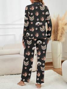 Printstory Custom Women's Pajama Set, Can Print Any Pattern, A Personalized Gift, Perfect For Family, Friends, And Holiday Gatherings - Black - View 2