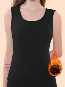 秋冬季纯色保暖内衣、背心、女士紧身打底衫和睡衣，女士运动服 - 黑色 - 查看 5