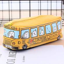 1 hộp đựng bút chì vải canvas hình xe buýt trường học hình chú chó dễ thương, dung tích lớn, túi đựng bút chì họa tiết xe buýt trường học đáng yêu, túi đựng đồ dùng học tập cho học sinh có lớp lót - Nhiều màu - Xem 15