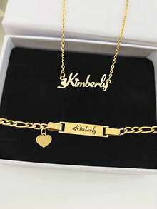 1 Stück Zirkonia Blumen personalisiertes Namens-Schmuckset, süßer 2000er Herbst-Casual-Stil, einzigartiges personalisiertes Geschenk, geeignet für den täglichen Gebrauch, Homecoming-Saison - Gold ohne Anhänger - View 4