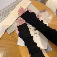 Warm Knitted Wool Half-Sleeved Gloves, Women's Autumn And Winter Leaking Fingers Can Touch The Screen, Cold-Proof Stacking, Arm Protection - Màu xanh lam - Xem 3