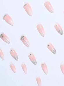 24pcs/Set Ins Style Fresh Painted Almond Shape Full Coverage False Nails With A Set Of Manicure Tools, Suitable For Women, Party, Dance And Daily Wear Press On Nails Nail Supplies - 彩色 - 查看 4