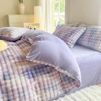 1件加厚毛绒被套，仿兔毛柔软舒适单人被套，不含枕套，可机洗，A.仿兔毛，B.牛奶毛绒，适用于卧室、宿舍、秋冬