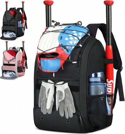 Mochila de béisbol, bolsa de béisbol, mochila para equipo de béisbol, adecuada para adolescentes y adultos, puede acomodar bates, cascos, guantes y zapatos con compartimento para zapatos.