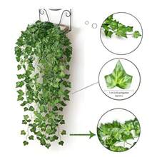 Decorative Plant + Black Plastic Vase Plus 4 Artificial Ivy Leaves Pendants - màu xanh lá - Xem 9