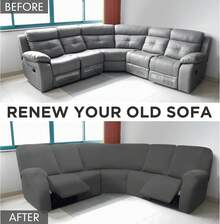 Peryiter 7 Pcs L Shape Sectional Recliner Sofa Covers 5 Seat Sectional Couch Covers Milk Silk Velvet Stretch Reclining Sofa Slipcover Furniture Protector For Living Room(Dark Gray,Milk Silk)