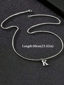 1 件简约不锈钢英文字母银项链，男士日常珠宝 - 銀色 - 查看 3