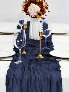 1pc Navy Blue Macrame Table Runner, Cheese Cloth Bohemian Table Scarf, Romantic Sheer Fabric Table Cloth, Suitable For Wedding Party Bridal Shower Gift - Navy Blue - View 10