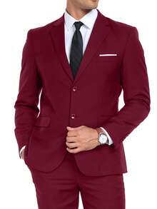 Furuyal 男士两件套优雅西装套装，男士绅士纯色双扣修身单排扣商务西装外套及裤子套装，适合舞会、派对、婚礼等场合，尽显绅士风范，酒红色，尺码 XS-3XL