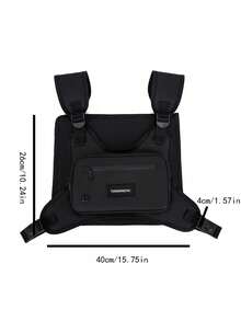 韩版新款男士黑色功能胸包，采用涤纶材质，轻便透气耐磨，易于保养，可调节肩带，正面配有网状收纳袋，可放置手机。时尚休闲、轻便百搭的男士黑色胸包，适用于户外运动、通勤等多种场景。 - 黑色 - 查看 8