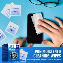100-Count Disposable Eyeglass Cleaning Lens Wipes - Moist, Individually Wrapped Lens Cleaner For Eyeglasses, Fashion Eyewear, Phone Screens, Electronics, And Camera Lenses - Easy To Carry, Eyeglass Cleaner, Screen Cleaning, Compact Design, Durable Packaging, Screen Protector, Cleaning, High-Quality Lens Wipes, Screen Protector, Tech Enthusiast - 100 tablets per box - View 3