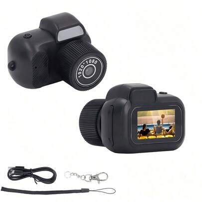1080P迷你钥匙扣相机 - 0.96英寸高清屏幕，800万像素复古单反设计，160°广角，防丢挂绳，可充电便携式DV相机，适合成人/青少年/户外旅行