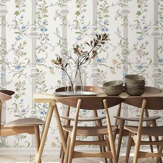 1 pieza Papel tapiz autoadhesivo con patrón floral y de columna vintage, material de vinilo PVC premium, pegatinas de papel tapiz para decoración de habitaciones, ideal para decoración del hogar, renovación de gabinetes, proyectos de bricolaje de muebles y crear un ambiente elegante e inspirado en lo clásico en comedores, espacios de estar y diseños interiores