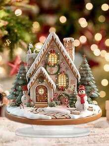 Decorazione natalizia in acrilico piatto 2D a forma di casa innevata - ideale per casa, ufficio e caffè