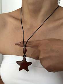 1 pieza Collar ajustable de estilo vintage minimalista bohemio con forma de corazón, estrella, cuadrado, redondo y caramelo de madera, lindo y elegante para mujeres, adecuado para uso diario, viajes, fiestas, superposición, regalo perfecto (longitud ajustable)