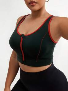 Reggiseno sportivo da donna con zip frontale, colore a contrasto, taglie comode, imbottitura rimovibile, adatto per attività all'aperto, yoga e sport - nero - Visualizzare 5