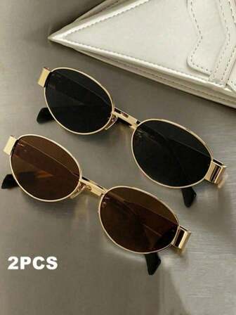 1/2 件女士金属椭圆全框优雅厚实百搭精致辣妹风格完美商务休闲时尚眼镜适合高尔夫海滩派对驾驶户外休闲活动外出装时尚配饰