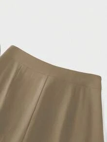 優雅通勤高腰卡其色百搭微喇長褲 - 卡其色 - 查看 9