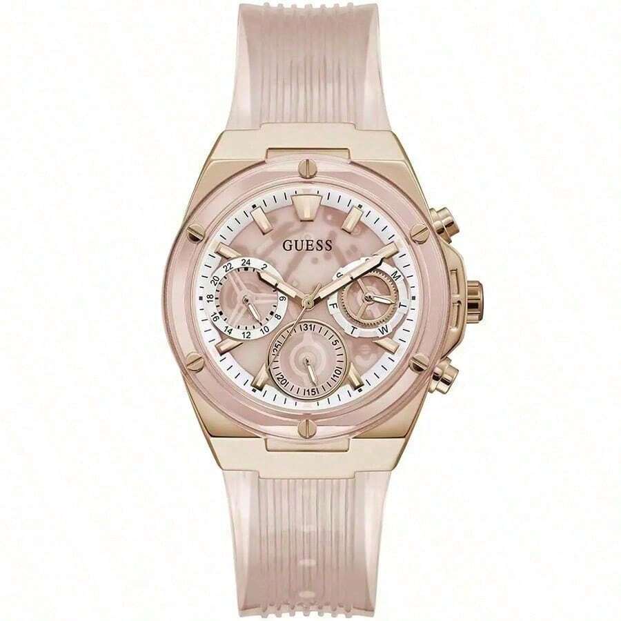 Guess 1pc Active Life Quartz Ladies Watch Pink Dial Day Of The Week 24 Hours Minute Display Summer Beach Accessory Sports And Leisure Style Fashionable Suitable For Daily Wear As A Gift For Students Returning To School GW0409L1 GW0409L3