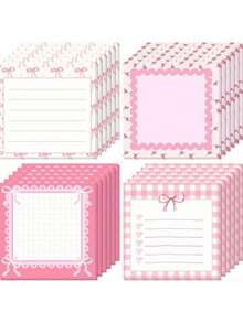 4pcs Cute Bow Memo Pads, Valentine's Day Gift, Ribbon Notebook Sticky Notes, Ladies Party Favor (Pink), Cute Planner, Cute Memo Pads, Stationery, Notepad, Notebook, School Supplies, Memo Pad, Reminder, Christmas Memo Pads, Desktop Accessories, Fun Sticky Notes - Multicolor - View 2
