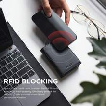 VULKIT Tarjetero de cuero con bolsillo de moneda cierre del imán billetera para efectivo y monedas. - piel vacuna de grano superior - Litchi Wine - Ver 5