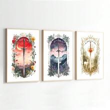 1/3 件无框植物花卉剑海报奇幻书卷墙艺术帆布印刷简约阅读角落书房美学装饰画适合爱书人士、公寓、客厅、卧室、现代家居装饰 - 彩色 - 查看 2