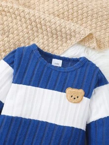 2pcs Set Baju Bayi Balita Lengan Panjang Bahan Fleece Motif Beruang Lucu, Sangat Lembut, Elastis, Minimalis & Nyaman, Untuk Bayi Laki-laki - Baby Blue - View 5