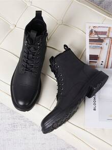 SHOESMORE Men's Fashion Comfortable Boots Motorcycle Casual Pu Boots Zipper Chukka Black Boots Seasonal Boots Drop - BMY8033A-đen - Xem 3