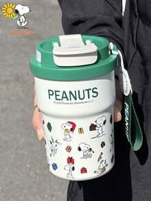 SNOOPY كوب قهوة عازل فراغي من الفولاذ المقاوم للصدأ بسعة 380 مل بشكل سنوبي، كوب سيارة جميل، كوب محمول للخارج مع قش - متعدد الألوان - مشاهدة 13