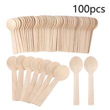 50/100/200pcs Disposable Mini Birchwood Spoons, 4 Inch, Suitable For Chocolate, Ice Cream, Coffee, Various Parties, Catering, Gatherings, Wedding And Birthday Supplies, Home And Party Decorations - Apricot - View 11