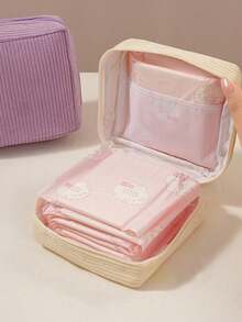 1pc Portable Quilted Solid Color Corduroy Sanitary Napkin Storage Bag, Large Capacity, Minimalist Style, For Storing Sanitary Pads, Liners And Tampons, Essential For Women, Suitable For Makeup Bag, Travel, Study Supplies, Holiday, Makeup Organizer, Holiday Winter Leopard Dachshund Lady Gift - Multicolor - View 5